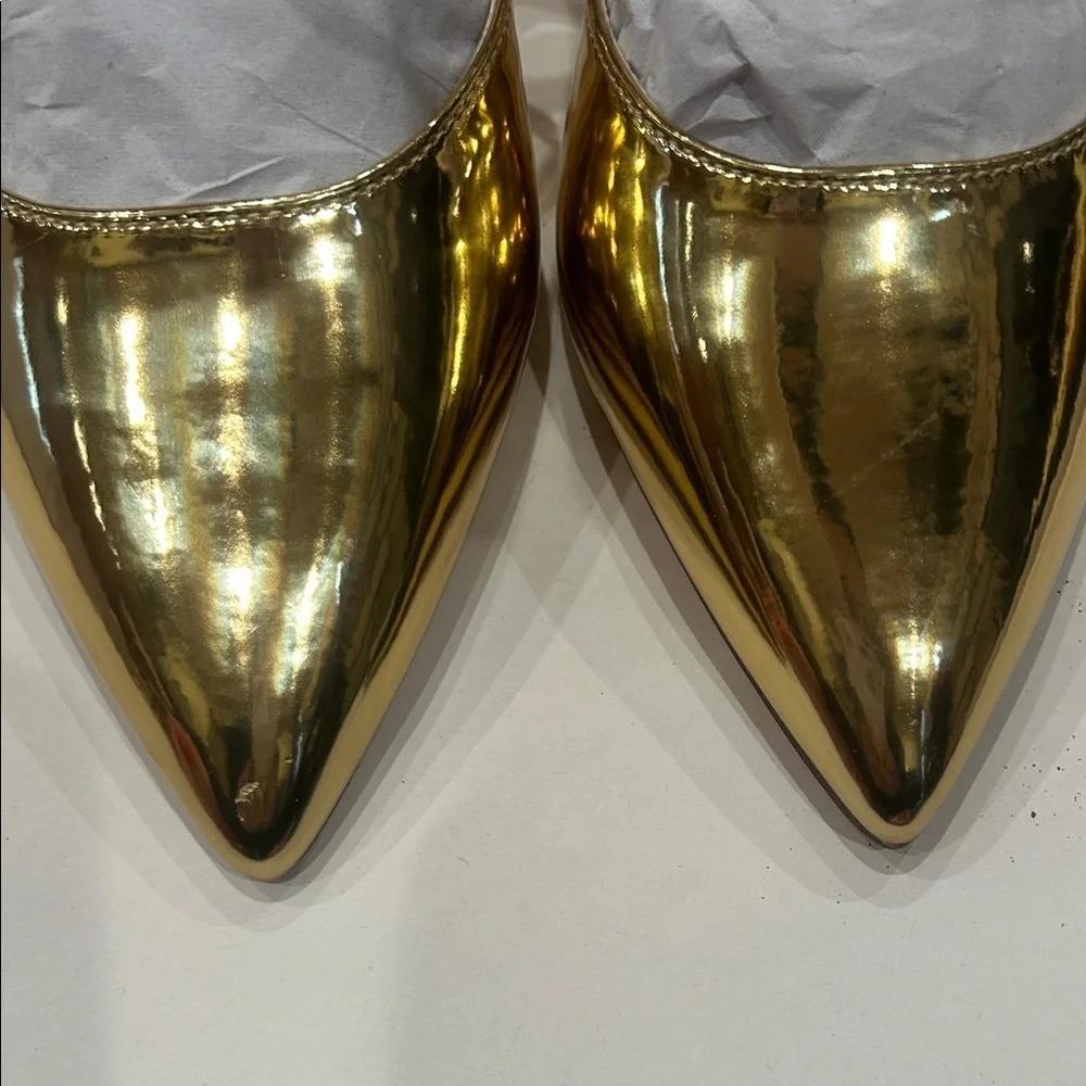 BAMBOO Shiny Metallic Gold disco Pointed toe Women's block Heels 8.5 new in box